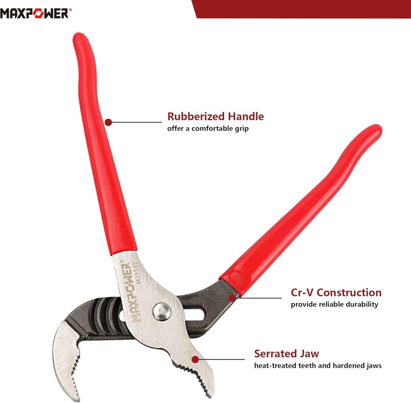Max Power 10 inch Groove Joint Pliers, Quick Adjustable Serrtated V Jaw Tongue and Groove Pliers - Image 5